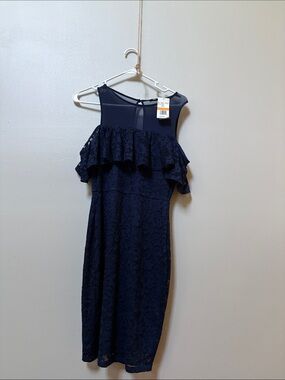 Soprano Navy Lace Ruffle Midi Dress
